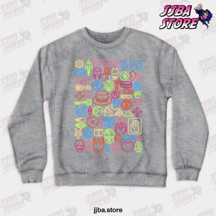 Jjba Jojo Things Crewneck Sweatshirt Gray / S