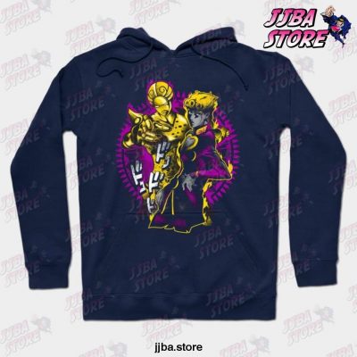 Jjba Unisex Gold Giorno Hoodie Navy Blue / S