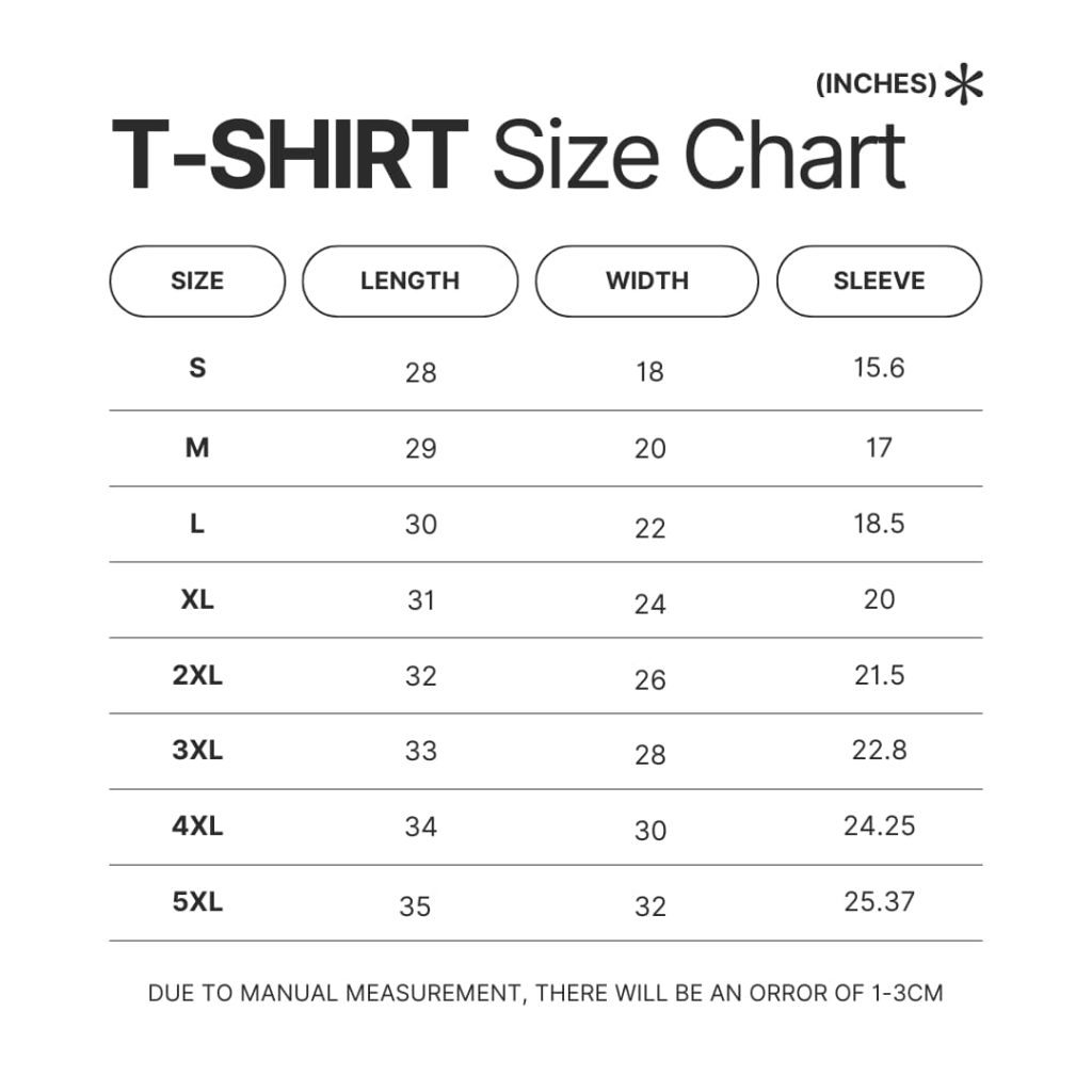 T shirt Size Chart - Official JJBA